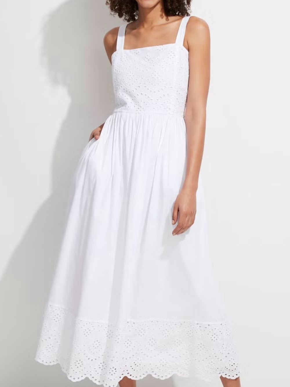 Vineyard Vines White Eyelet Midi Dress with Square Neck